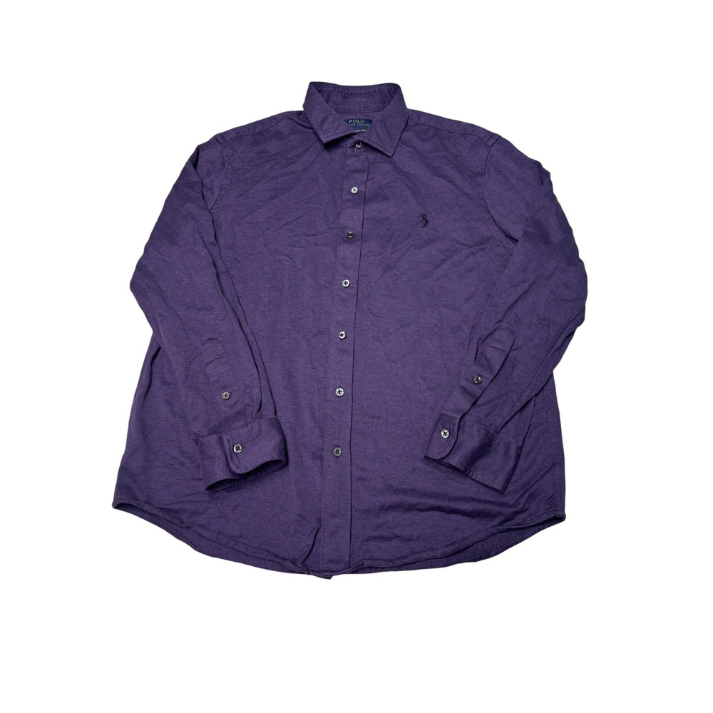 Polo Ralph Lauren Knit Dress Shirt Mens XL Purple Cotton Long Sleeve Pony Logo
